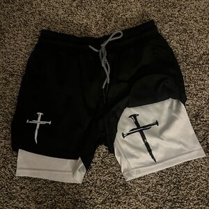 Black and White Men's Shorts with Cross Design